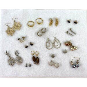 Vintage Costume Jewelry Lot 16 Pierced Earring Pairs Various Styles Rhinestones